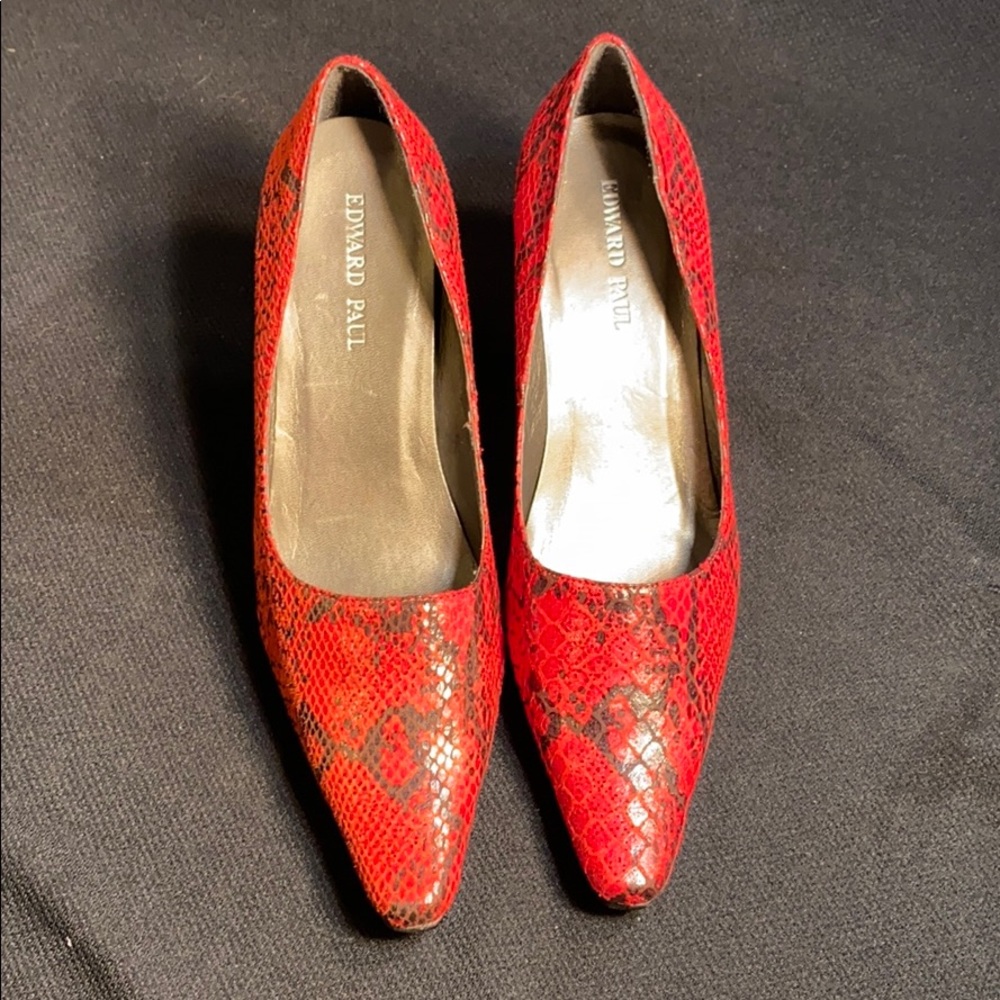 Black and Red, snake skin material, heels